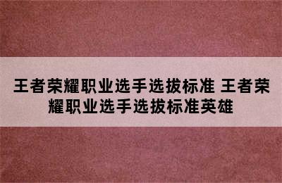 王者荣耀职业选手选拔标准 王者荣耀职业选手选拔标准英雄